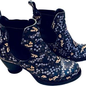 John Fluevog Women’s East End:Odlum black floral ankle boot. Discontinued style.